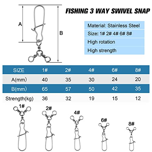 SILANON Fishing 3 Way Swivel Snaps Stainless Steel Cross Line Duo Lock Snap Swivels Saltwater Barrel Triple Swivels Fishing Tackle Connector for Catfish Trolling Surf Rig 26-83LB - size: 4#-35pcs