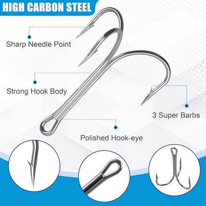 Classic Treble Hooks,20pcs Large Treble Fishing Hooks Saltwater Treble Hooks Silver Big Game Triple Barbed Fish Hooks Saltwater Fishing Hooks Size 4/0 6/0 7/0 8/0 10/0 - size: 20pcs-7/0
