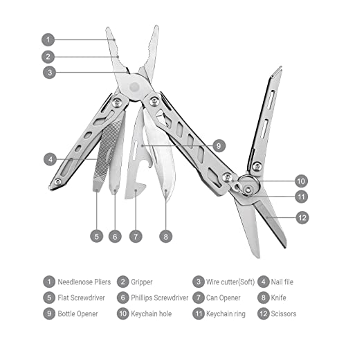 Nextool EDC Keychain Multitool, 10 in 1 Mini Pocket Knife Multi Tool with Needlenose Pliers, Scissors, Mini Useful Cool Gadgets for Men, Father's Day Gifts from Daughter-Sliver - color: Silver-s