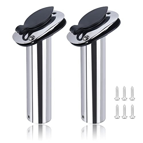 Hoffen 2Pcs Boat Stainless Steel Fishing Rod Holder Flush Mount 15/30/90 Degree with PVC Cap,Inner Tube and Gasket - style: 30 Degree