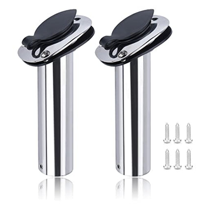 Hoffen 2Pcs Boat Stainless Steel Fishing Rod Holder Flush Mount 15/30/90 Degree with PVC Cap,Inner Tube and Gasket - style: 30 Degree