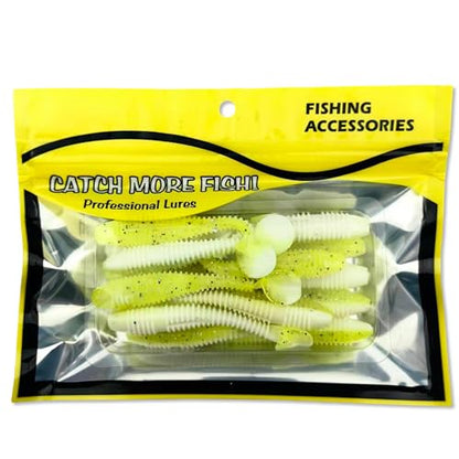 Soft Plastic Paddle Tail Swimbaits Pack of 15 – 3" Soft Plastic Fishing Lures with Extra-Large Tail for Lifelike Swimming Action – Freshwater & Saltwater - color: Yellow-white