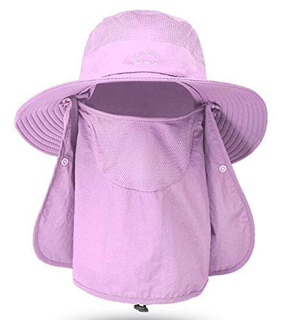 Fishing Hat for Men & Women, Outdoor UV Sun Protection Wide Brim Hat with Face Cover & Neck Flap - color: Purple