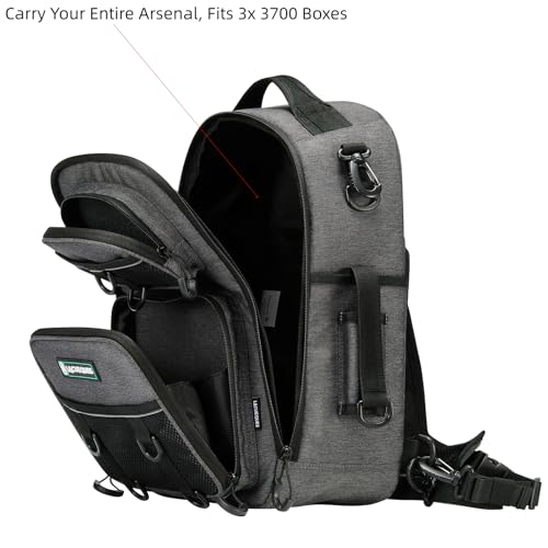 22L Wading Fishing Tackle Sling Bag, Holds 3x 3700 Boxes, Grey | Hands Free Lure Casting, Large Crossbody Shoulder Backpack with Rod Holder, Water Bottle Holder, 12 Heavy Duty D Rings - color: Grey