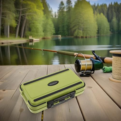 Fishing Tackle Box Large Waterproof Green – Portable Lure Storage Container with Bait Keeper and Fishing Gear Organizer for Freshwater and Saltwater Anglers