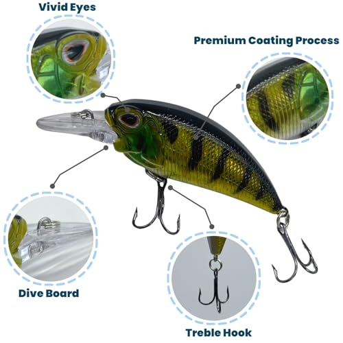 Bestac Fishing Lures Hard Bait Deep Diving Swimbait Crankbait Topwater Lures with Treble Hooks 3D Eyes for Bass Trout Freshwater and Saltwater Depth 1-1.5m Weight 14.5g - color: #5