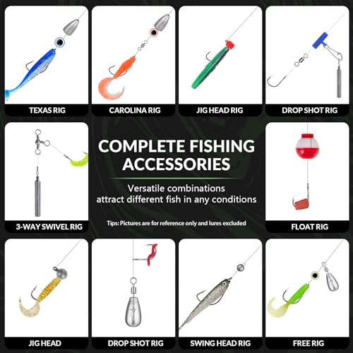 THKFISH 375pcs Fishing Accessories Kit, Double sided Organized Fishing Tackle Box with Tackle Included Hooks, Weights Sinkers, Bass Fishing Gear Gifts