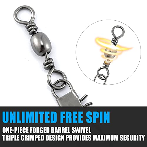 Dr.Fish 50 Pack Fishing Snap Swivels, Barrel Swivels Fishing Tackles, Stainless Steel Safty Interlock Snaps Leader Line Lure Connector Fresh&Saltwater 26-132Lb - size: #7(40LB)-50 Pack