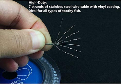 Wire Fishing Line Steel Leader: 10lb - 200lb Test Knottable Fishing Leader Making for Saltwater Rigging - 32.8ft Nylon Coated 7 Strands Silver String Wire with 20pcs Sleeves - size: 20lb Test, 0.016in/0.40mm Diameter
