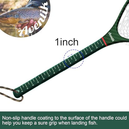 Aventik Fly Floating Fishing Net Carbon Fiber Landing Trout Net Light Weight Clear Rubber Ghost Net Catch & Release - color: ONLY Long Handle Green Net