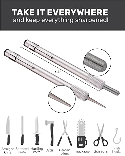 Wamery Serrated Knife Sharpener - Retractable Diamond Rod Pocket Sharpener for Serrated & Straight Blades - Multifunctional Sharpening Tool for Outdoor Kitchen Fishing Hunting (Silver) - color: Silver
