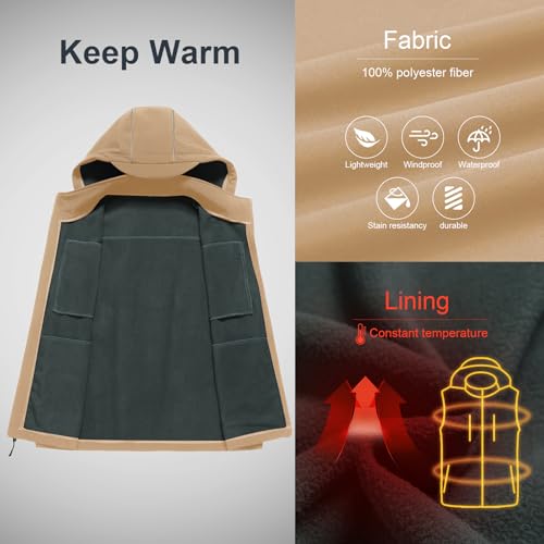 CREATMO US Men's Casual Lightweight Warm Thin Outerwear Vest Windbreaker Sleeveless Jacket With Removable Hood - color: Khaki, size: X-Large