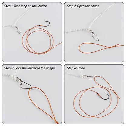 Dr.Fish 100/295ft Trotline Fishing Set up 20/60 Hooks Twine Pre-Rigged Snaps Leader for Traditional Dropline Catfishing Gear Kit Catfish Rig Catfishing Tackle - color: 295FT/60 Hooks and Snaps, size: #6 Hooks