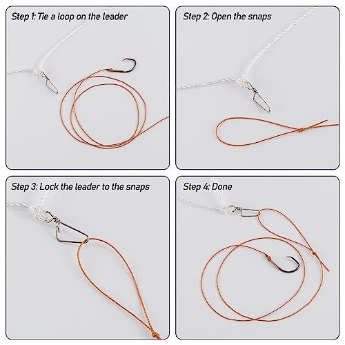 Dr.Fish 100/295ft Trotline Fishing Set up 20/60 Hooks Twine Pre-Rigged Snaps Leader for Traditional Dropline Catfishing Gear Kit Catfish Rig Catfishing Tackle - color: 295FT/60 Hooks and Snaps, size: #4 Hooks