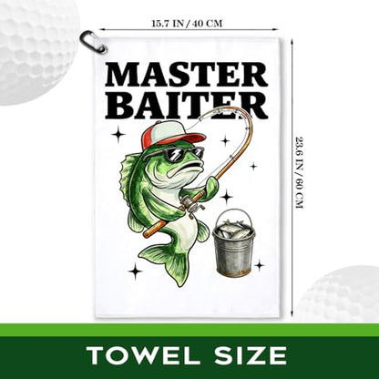 Master Baiter Polyester Printed Towel with Clip, Funny Bass Fish Fishing Gifts & Accessories for Men Fishmen Dad Grandpa, Fishing Lover Retirement Father's Day Birthday Gifts - color: White & Blue