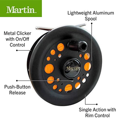 Martin Complete Fly Fishing Kit, 8-Foot 5/6-Weight 3-Piece Fly Fishing Pole, Size 5/6 Rim-Control Reel, Pre-spooled with Backing, Line and Leader, Includes Custom Fly Tackle Assortment, Brown/Green