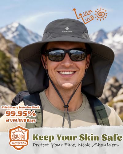Camptrace Sun Hats for Women Men UPF 50+ UV Protection Wide Brim Hiking Fishing Hat with Neck Flap - color: 06-dark Grey