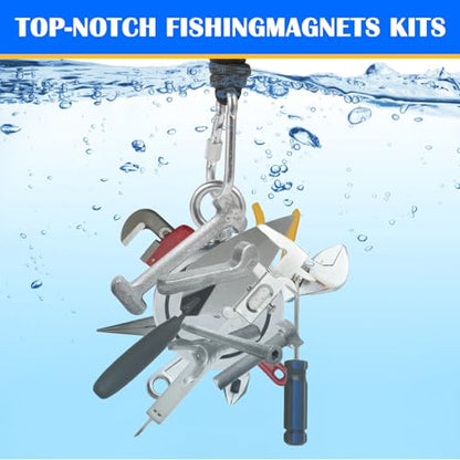 VNDUEEY 1000LBS Magnet Fishing Kit, 2.95" Double Hole Fishing Magnet Kit with Rope, Strong Magnets for Retrieving in River Lake Beach Lawn, Includes 65Ft Rope, Carabiner, Gloves, Grappling Hook, Case - size: 2.95" 1000LBS, style: Double Hole Kit with Case