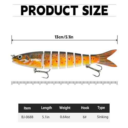 Multi-Joint Sinking Glide Baits, 3.9" Musky Lures, Walleye Fishing Lures for Bass, Trout, Barracuda, Freshwater & Saltwater Fishing