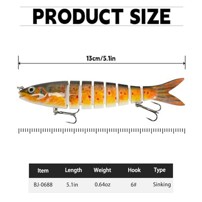 Multi-Joint Sinking Glide Baits, 3.9" Musky Lures, Walleye Fishing Lures for Bass, Trout, Barracuda, Freshwater & Saltwater Fishing