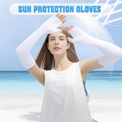 UV Protection Gloves - Non Slip Sunblock Gloves for Summer Outdoor Fishing & Driving - color: 2pairs White