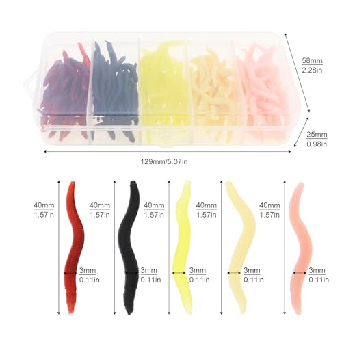 150pcs Soft Fishing Lures Baits, Trout Worm Earthworm Bait Lifelike Fake Worm, Plastic Lifelike Fake Earthworm (1.57 inch)