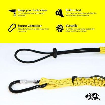 BearTOOLS Tool Lanyard with Buckle Strap – Clip Bungee Cord – Heavy Duty Screw Locking Connector – Fall Protection and Safety – Adjustable Loop End – Tough Tether – Construction - 0929YS (10 Pack) - size: 10-pack