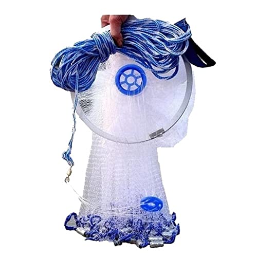 Cast Fishing Net with Aluminum Frame, 0.8 inch Mesh, 7.8-13.8 ft Diameter - color: White, size: Dia: 7.8FT (metal sinker)