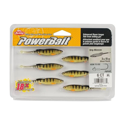 Berkley PowerBait Drip Minnow Fishing Soft Bait - color: Ghost Perch, size: 3"