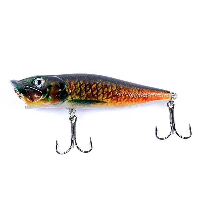 4 Pack Topwater Popper Fishing Lure, Realistic Popper Bait with 3D Painted Design,Hard Lure for Bass,Trout,Pike in Freshwater Saltwater 050
