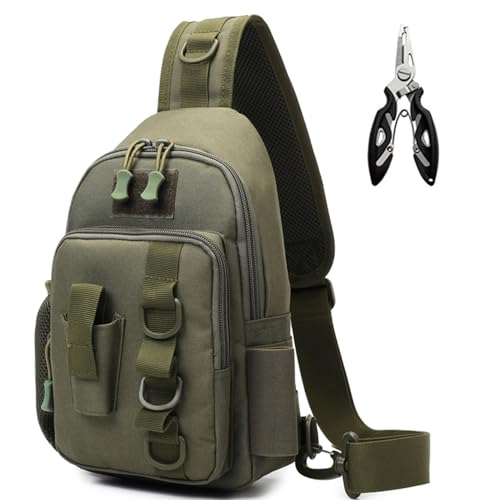 Fishing Sling Bag - Small Fishing Tackle Storage Bags with Rod Holder(Green) - color: Green