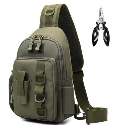 Fishing Sling Bag - Small Fishing Tackle Storage Bags with Rod Holder(Green) - color: Green