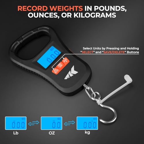 KastKing ToughTide Fishing Scale, USB Charging, 65lb Capacity, Ultra-Thin Digital Fish Scale, LCD Display, Ergonomic Handle, Fish Scales Digital Weight, Fishing Accessories for Men - color: A: Black