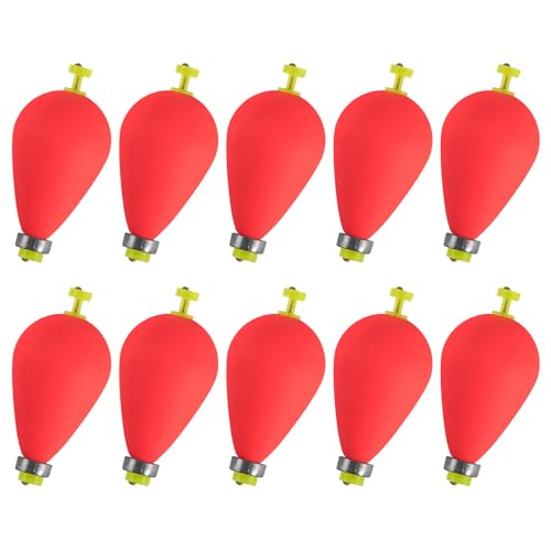 Alwonder 10 Pack Fishing Bobbers Floats, Weighted Bobbers for Fishing Pear Shape EVA Foam Oval Snap-on Floats Corks Floaters Buoys for Crappie Bass Panfish Bluegills Trout - color: Red, size: 1.6IN - 9/32OZ