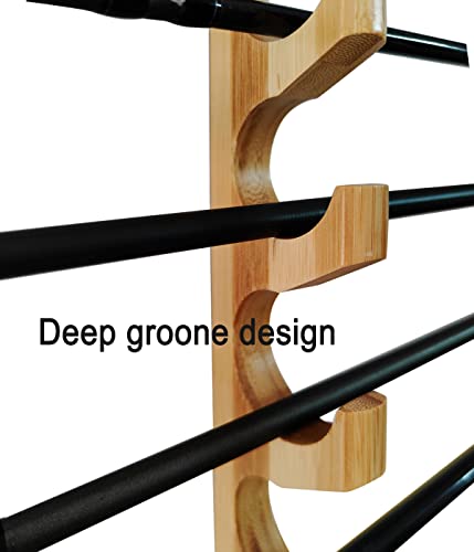 Wall Mount Fishing Rod Rack, Wooden Fishing Pole Holder, Heavy Duty Fishing Rod Storage Organizer for Garage Home Wall, Space Saving Fishing Gear Display Rack