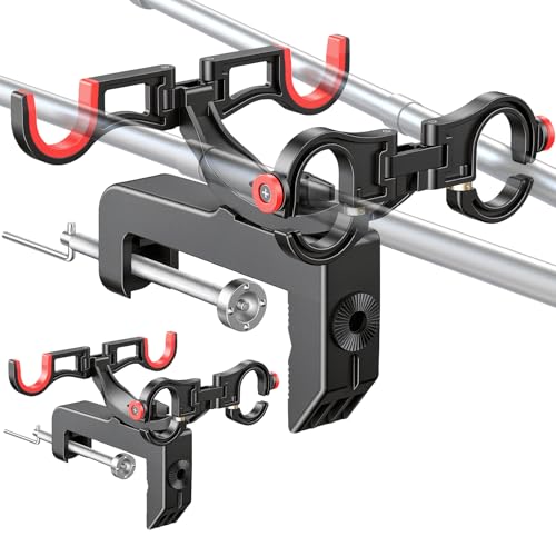 Clamp On Fishing Rod Holder for Boat Canoe Pontoon Kayak Dock | 360° Adjustable, Heavy Duty, Round & Square Rail Mount, Saltwater Safe - color: Dual Rod Holder- 2 Pack