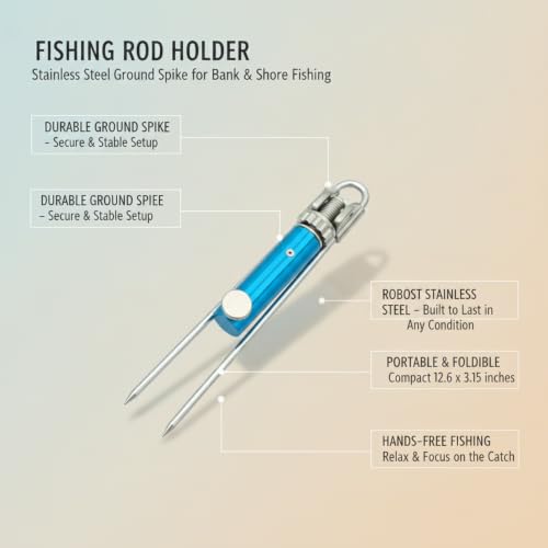 1 Pack Fishing Rod Holder, Stainless Steel Ground Spike for Bank and Shore Fishing, Foldable Design