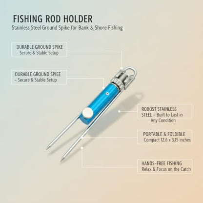 Fishing Rod Holder, Stainless Steel Ground Spike for Bank and Shore Fishing, Foldable (1 PC)
