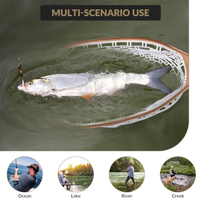 Wooden Fishing Nets - Rubber Fishingnets, Fly Fishing Dipnets, Fishing Nets with Handles - color: White, style: Straight White Silicone