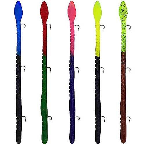Delong Lures 6" KILR Worms Pre-Rigged for Bass, Pike and Anything in Between, Bass Lures Bait Tackle 5 Per Pack