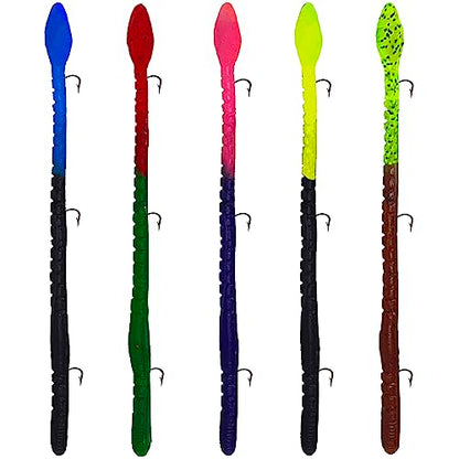 Delong Lures 6" KILR Worms Pre-Rigged for Bass, Pike and Anything in Between, Bass Lures Bait Tackle 5 Per Pack