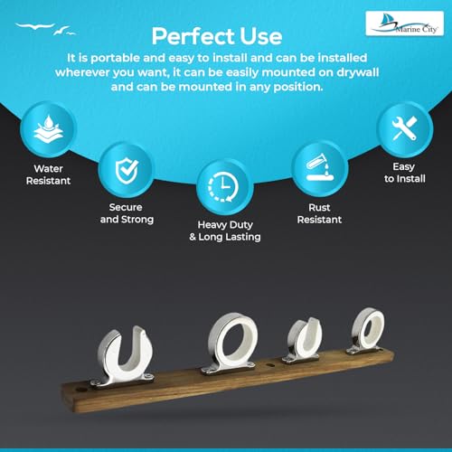 MARINE CITY Fishing Rod Storage Hanger Rack, 4-Rod Reel with Teak Base, Length 2.71 Inches for Boats Yachts Cars & Marine Use - color: 4 Rod (Teak Base)