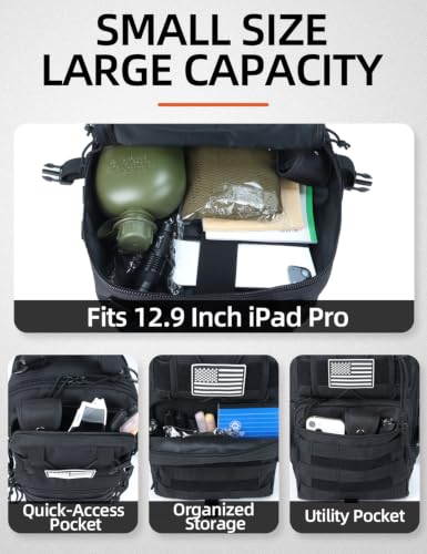 J.SH Tactical Sling Bag for Men, Military Shoulder Sling Backpack(Bag Only) | MOLLE System, EDC Bag, Fits Most 14" Laptops & iPad Pro, Crossbody Shoulder Backpack for Commute, Travel & Fishing - Black - color: Black - Large (15l)