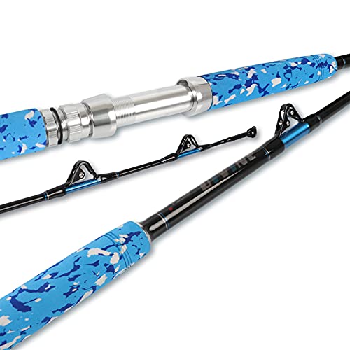 Fiblink Fishing Trolling Rod 1 Piece/2 Piece Saltwater Offshore Heavy Roller Rod Big Game Conventional Boat Camo Fishing Pole (6'/6'6",30-50lb/50-80lb/80-120lb) - style: 6'6" 50-80lbs 1pc-straight