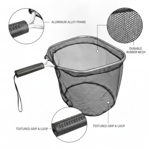 Rubber Mesh Landing Net Head Replacement, Aluminum Alloy Frame for Freshwater Fishing, Smooth Surface Design (1 Pack) - size: 11.81 x 14.17 x 10.24"