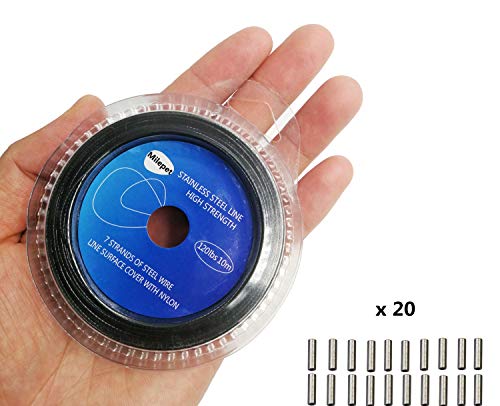 10LB-200LB Fishing line Wire Leader Vinyl Coated Stainless Steel Trace Lures Leader Wire 10 Meter,with 20pcs Crimps Sleeves,Black & Silver Select - size: 200LB