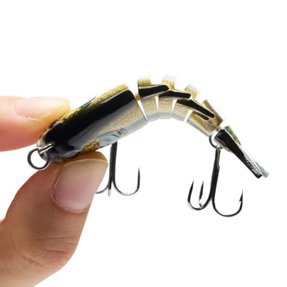 Bassdash SwimPanfish 0.34oz Hard Swimbaits Multi Jointed Topwater Trout Bass Fishing Crank Lure for Freshwater and Saltwater - color: Emerald Shiner