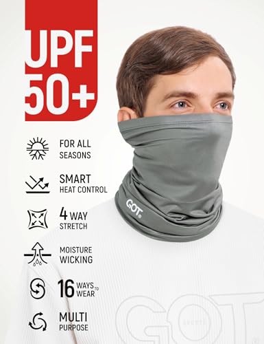 UPF 50+ Cooling Neck Gaiter - Fishing Face Mask Sun Protection Men Women | Thermoregulation, Moisture-Wicking, Quick-Drying, 4-Way Stretch, Built-in UV SPF, Multi-Style Headwear - color: Gray
