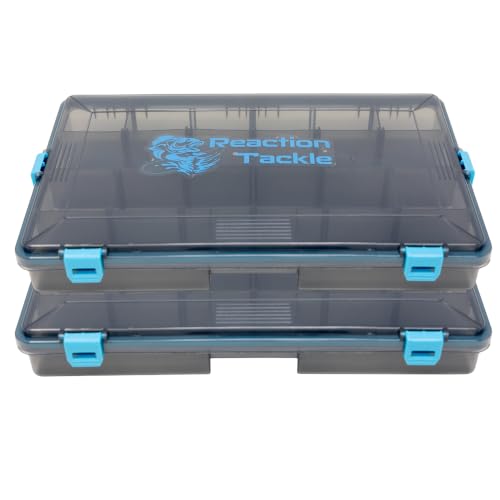 Reaction Tackle Standard Tackle Trays, Plastic Tackle Box Organizers with Four Secure Latches, Removable Dividers and Semi Transparent Lid for Fishing Storage - 3700 (2-Pack) - size: 3700 (2-Pack)