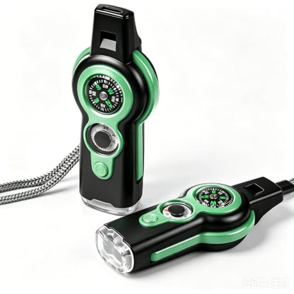 Emergency Survival Function Whistle, Outdoor Multifunctional Tool Safety Whistle with Lanyard, Ideal for Kayaking, Boating, Hiking, Camping, Climbing, Hunting, Fishing, Rescue Signaling - color: green